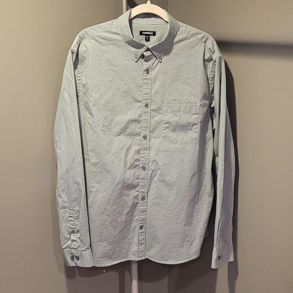 Express Men's Cotton Button-Up Dress Shirt, Size XL, Teal Blue